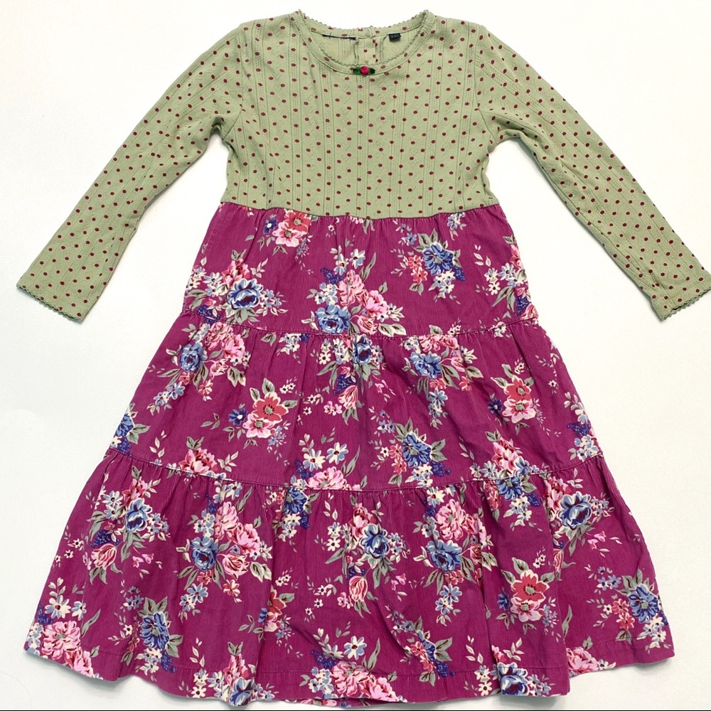mini boden | polka green pointelle dress purple corduroy floral skirt 4-5